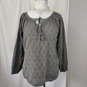 Prana Organic Verano Boho Top Khaki Green Grey Cotton